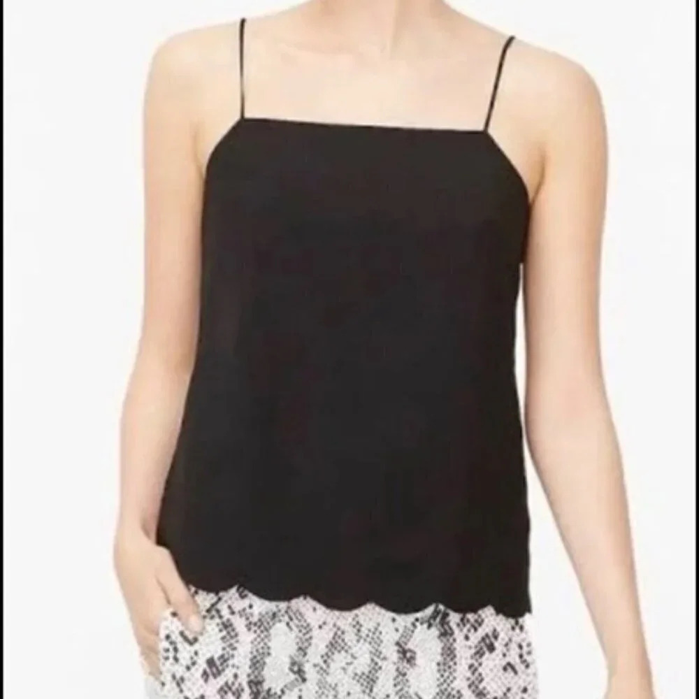 J. Crew Square Neck Scallop Hem Cami Tank Top Black Size 4